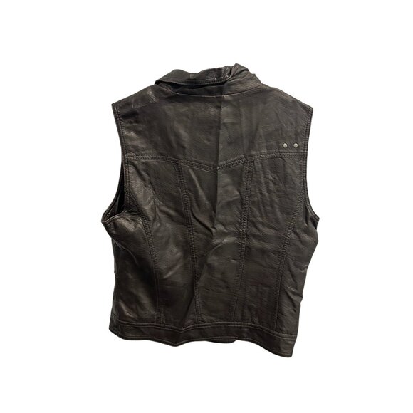 Black Rivet Sleeveless Moto Vest Large Faux Leather Zipper Brown - Picture 2 of 12